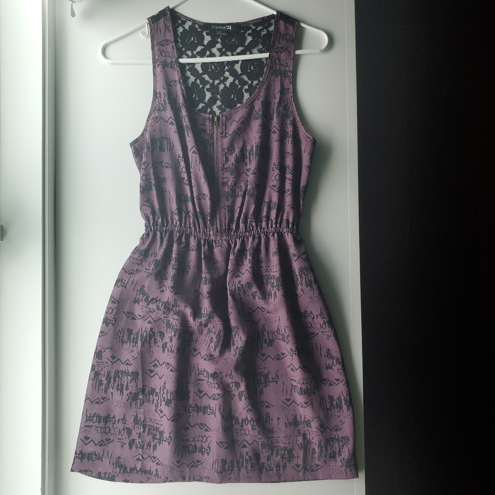 zip front black lace back floral dress